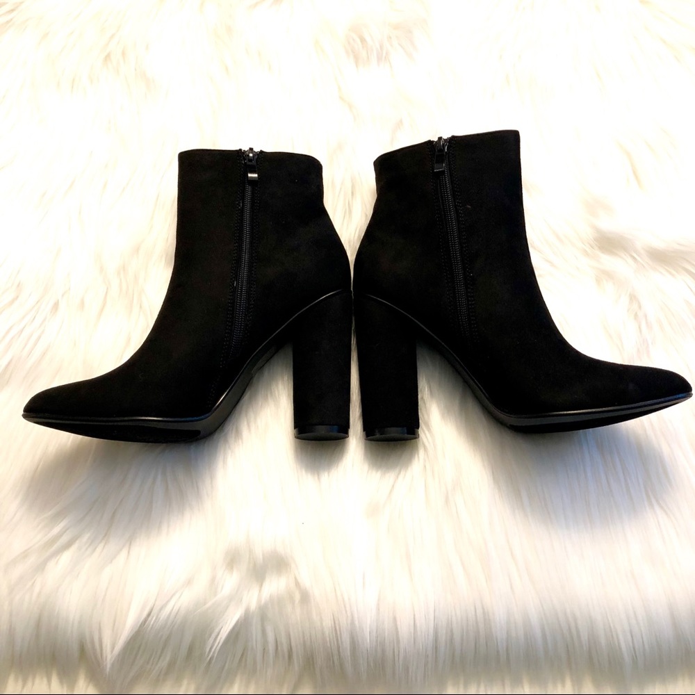 Black Vegan Suede Gold Button Ankle Boots Boutique - Picture 3 of 6